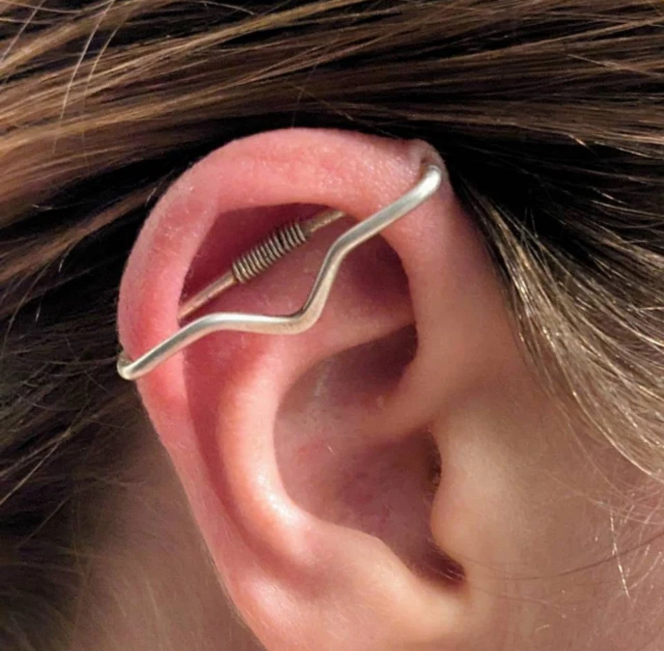 V Smooth Pierced Industrial Ear Bar - 14ga