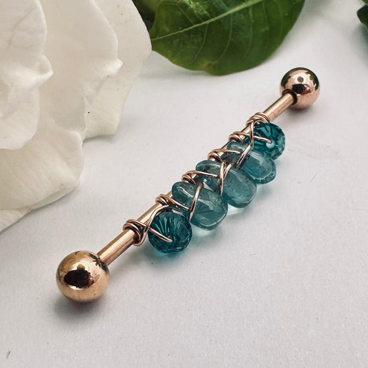 Healing Crystal Apatite Industrial Barbell - 14ga