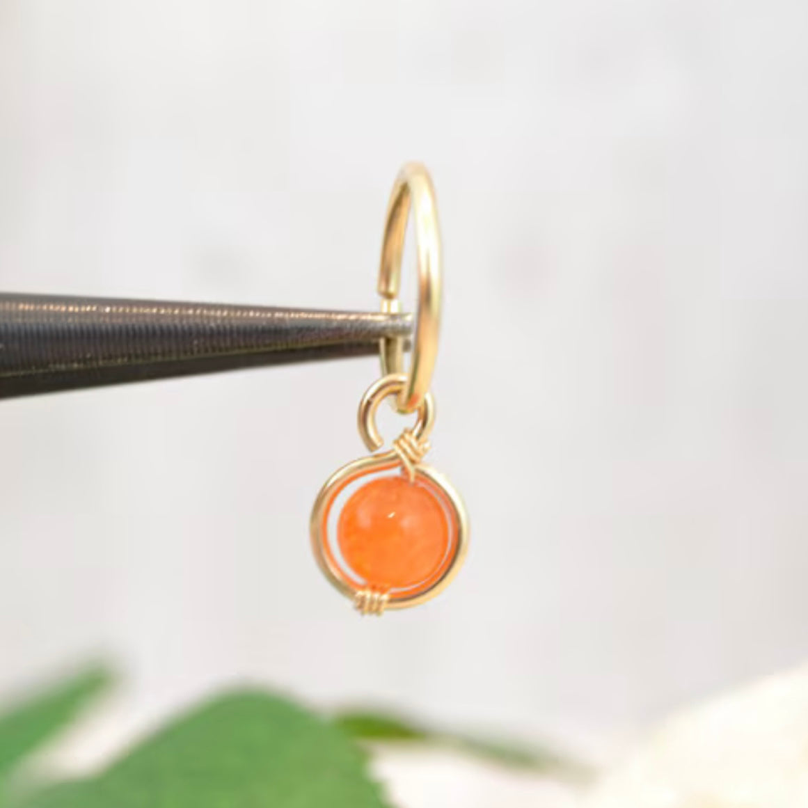 Gemstone Removable Hoop Dangle Belly Ring - Yellow Gold Fill 16ga