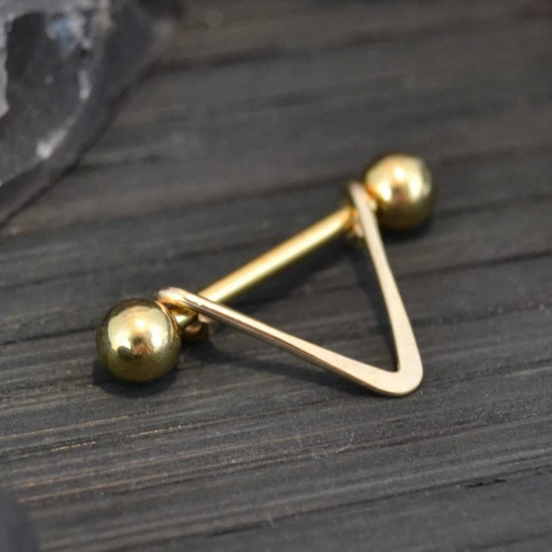 V Smooth Yellow Gold IP 316L Stainless Steel Nipple Ring - 1pc