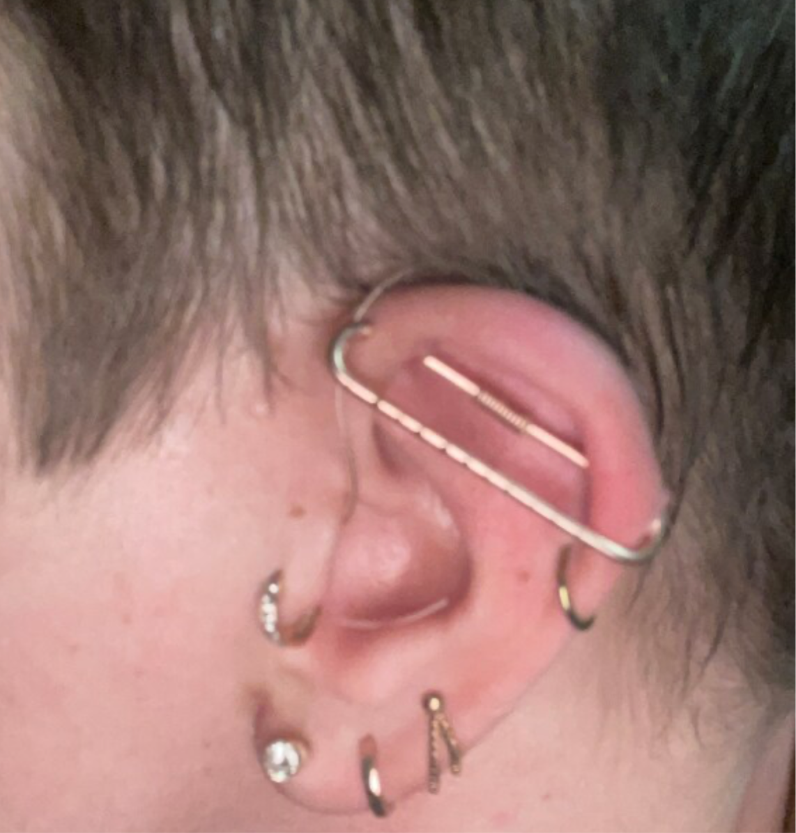 Hatched Simple Pierced Industrial Ear Bar