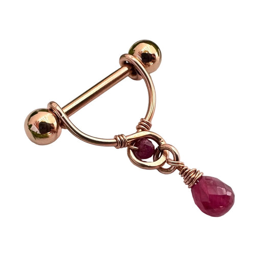 Grecian Ruby Briolette Dangle Nipple Ring Barbell