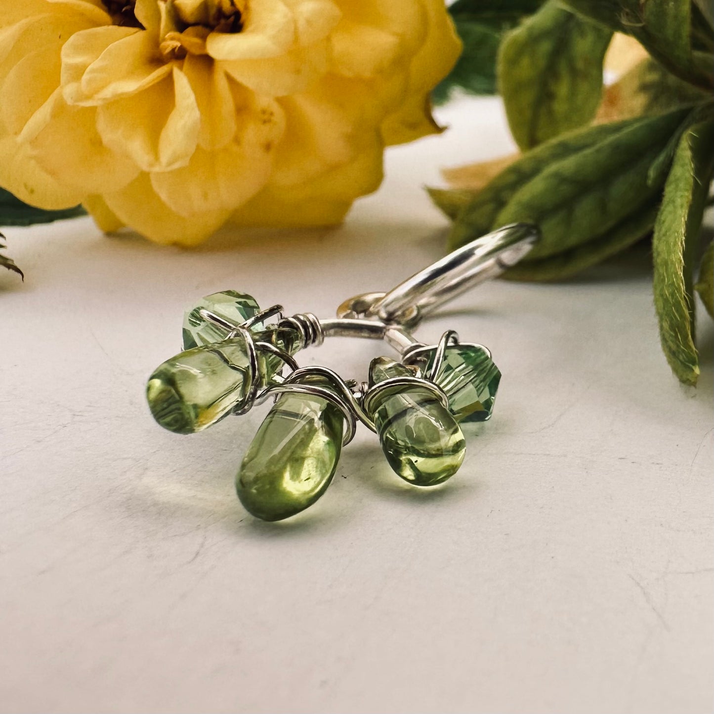 Healing Crystal Peridot Dangle Cartilage Hoop - 14ga 16ga
