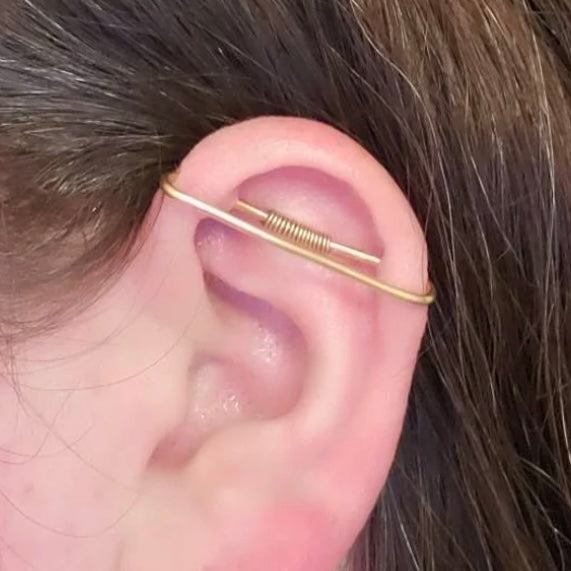 Simple Pierced Industrial Ear Bar Yellow Gold Fill