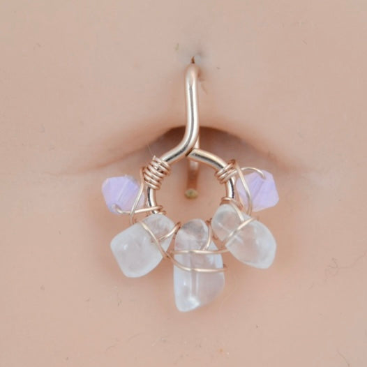 Healing Crystal Cluster Non Dangle Belly Ring - Rose Gold Fill