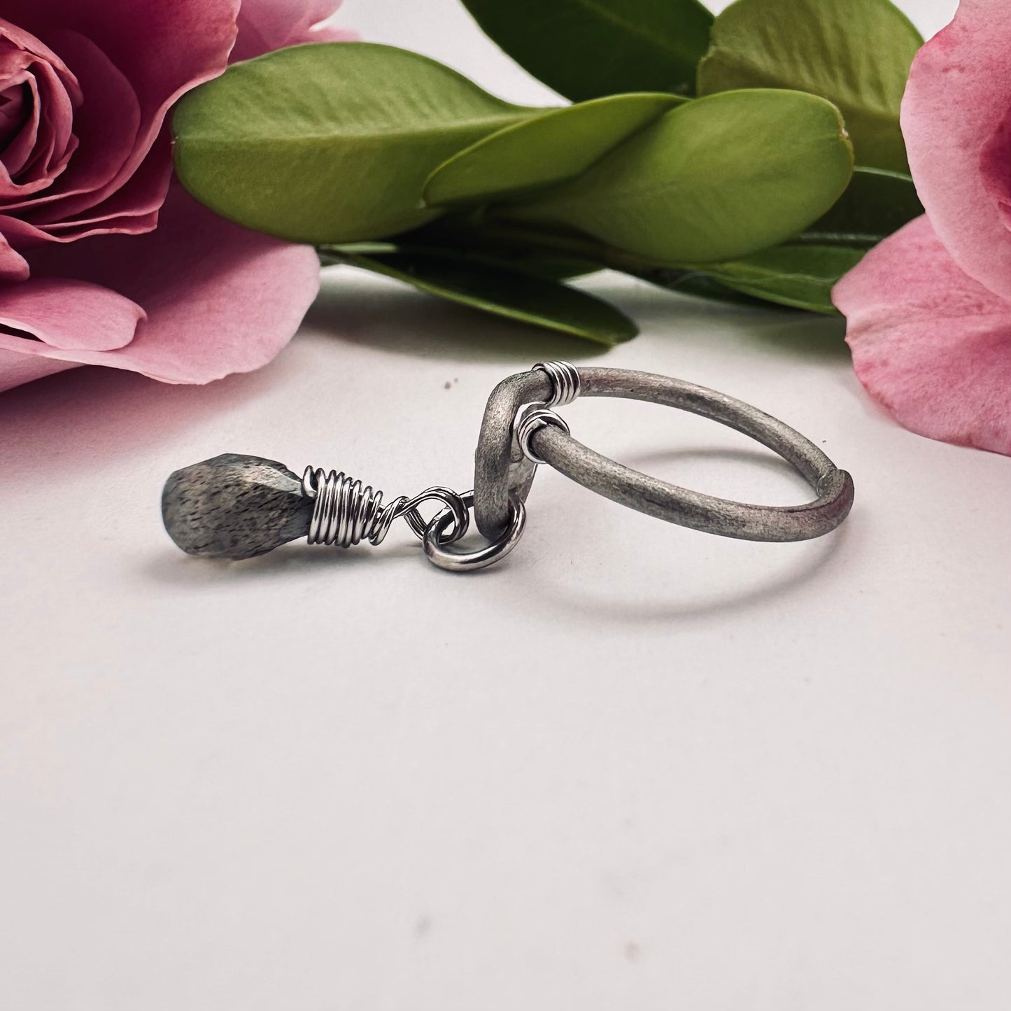 Grecian Briolette Side Dangle Cartilage Hoop - Raw Titanium