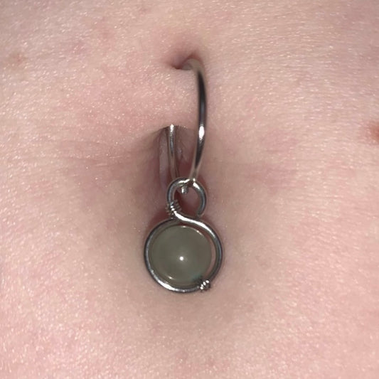 Gemstone Removable Hoop Dangle Belly Ring - Niobium 16ga