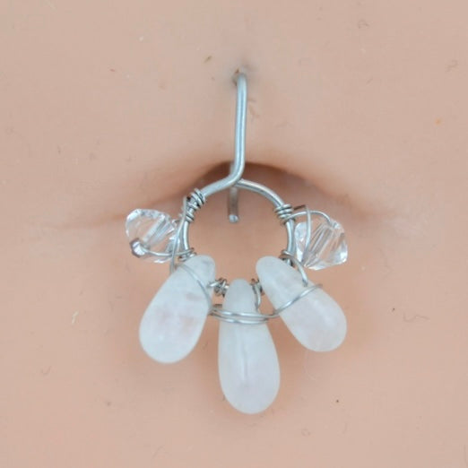 Healing Crystal Cluster Non Dangle Belly Ring - 316L Stainless Steel