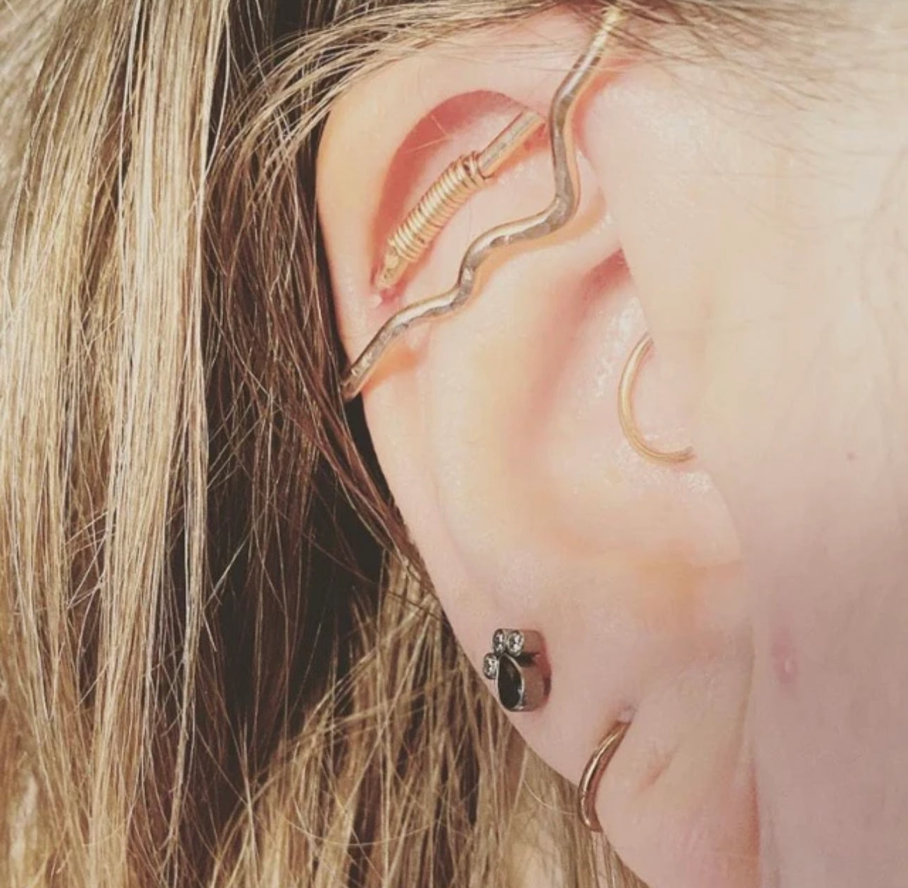 Mountain Textured Pierced Industrial Ear Bar - 14ga