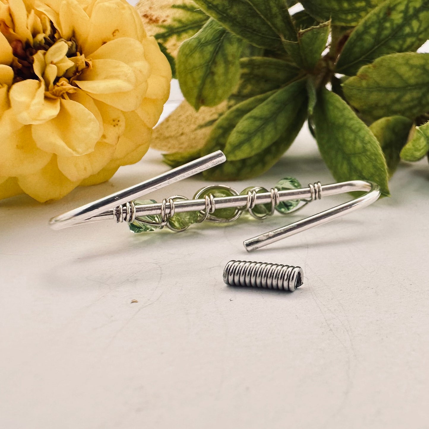 Healing Crystal Peridot Pierced Industrial Ear Bar