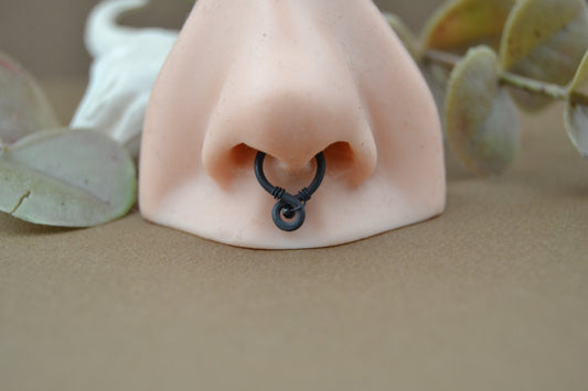 Grecian Loop Gemstone Septum Ring - Black Niobium