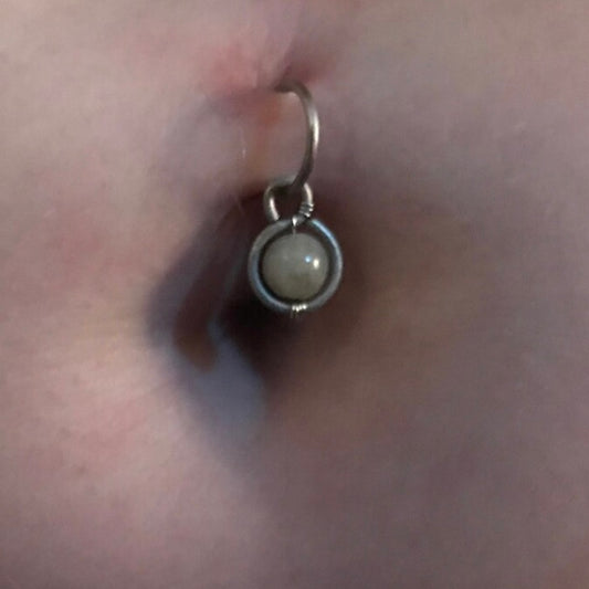 Gemstone Removable Hoop Dangle Belly Ring - Niobium 18ga