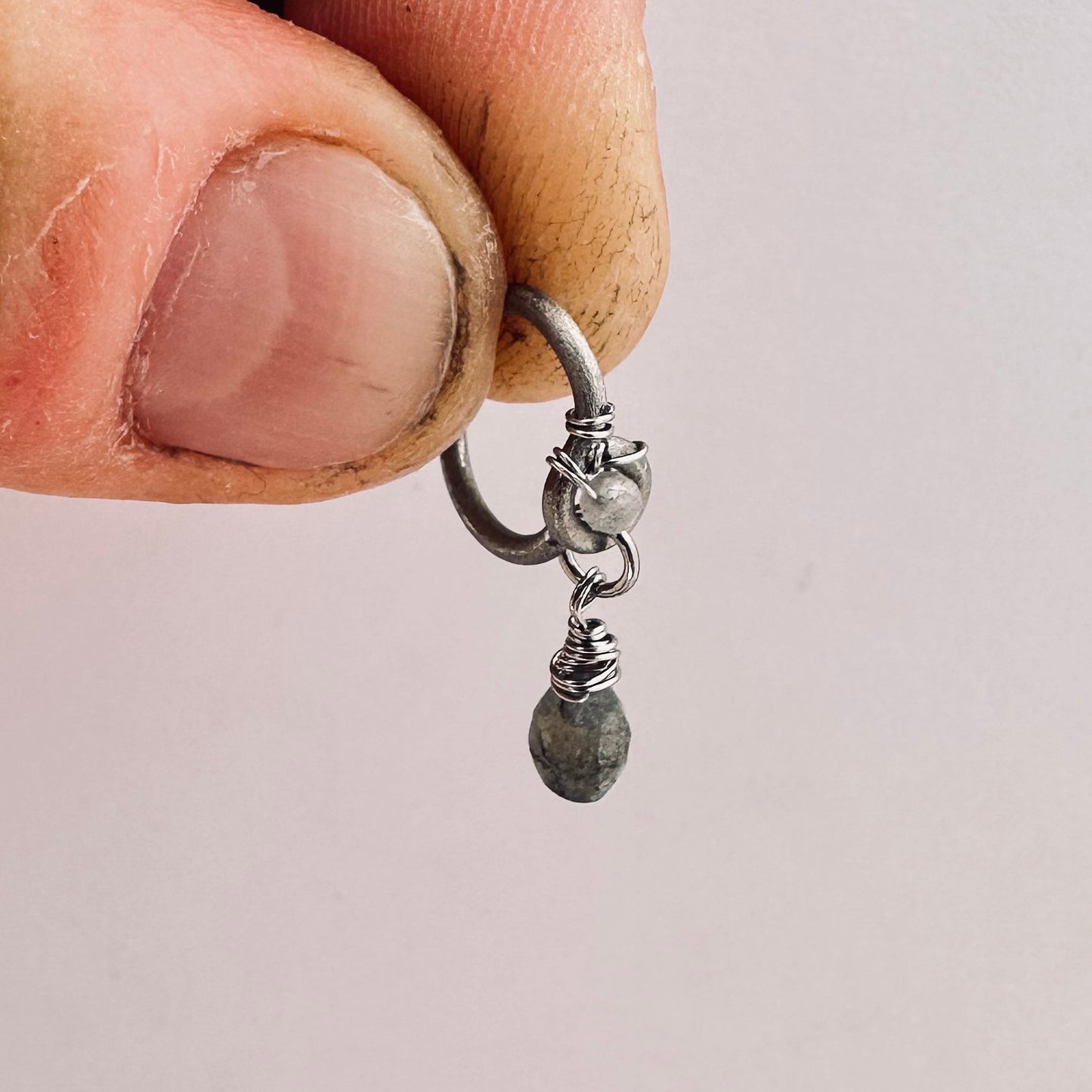 Grecian Labradorite Briolette Front Dangle Cartilage Hoop