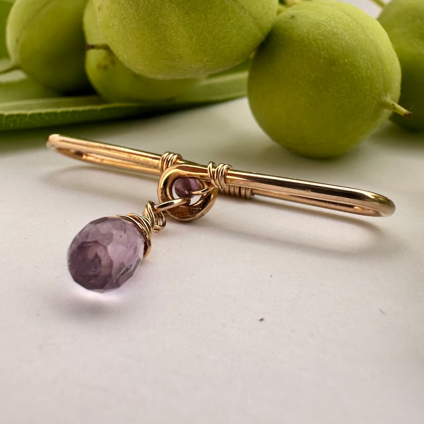 Grecian Amethyst Gemstone Dangle Pierced Industrial Ear Bar
