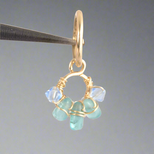 Healing Crystal Dangle Cluster 10k Yellow Gold Belly Ring