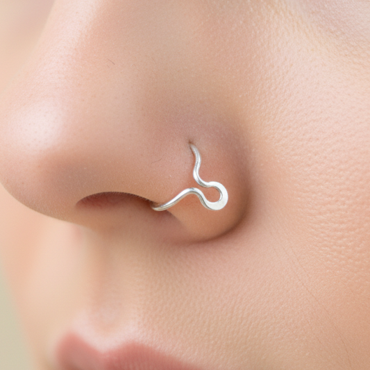 Abstract Nose Ring - Gold, Rose Gold, Silver, Niobium - 22 to 16ga