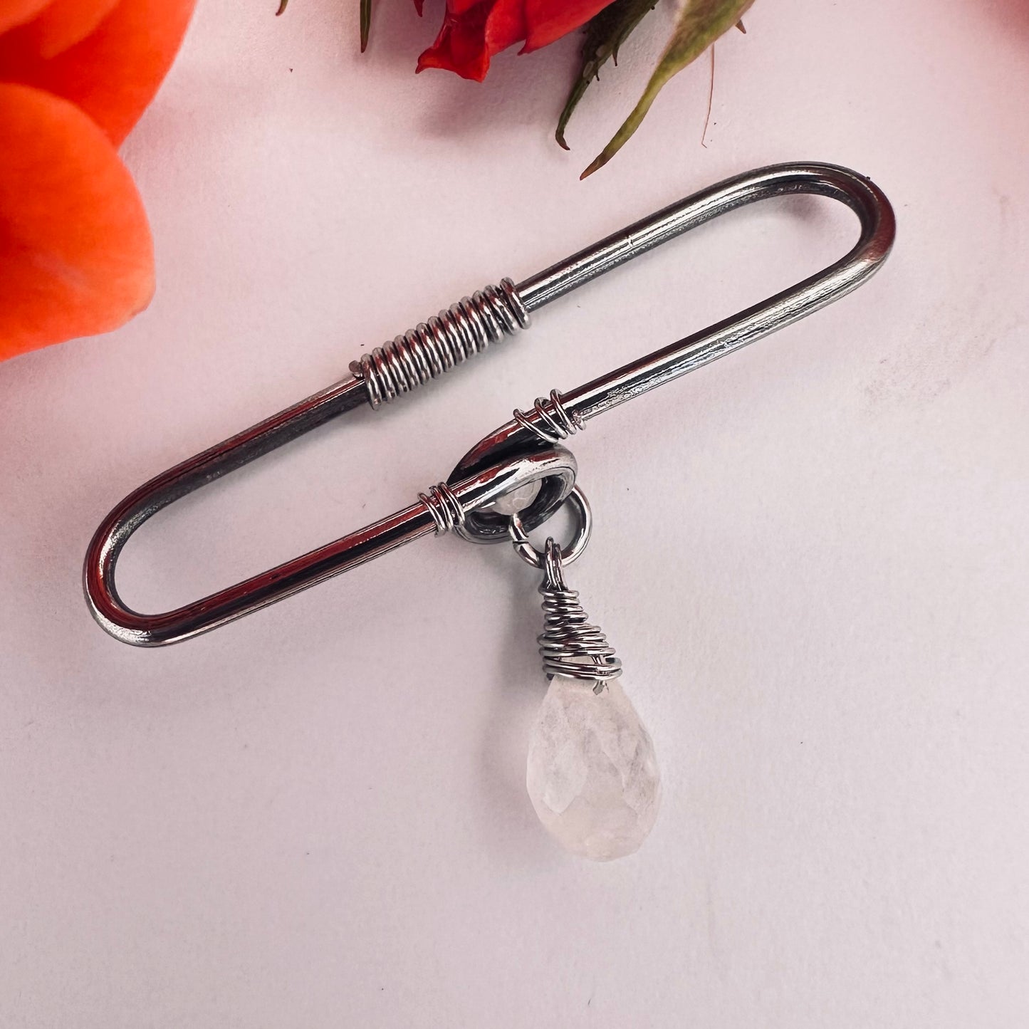 Grecian Briolette Dangle Pierced Industrial Ear Bar - 316L Stainless Steel