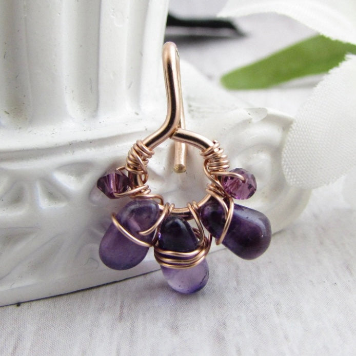 Healing Crystal Cluster Non Dangle Belly Ring - Rose Gold Fill