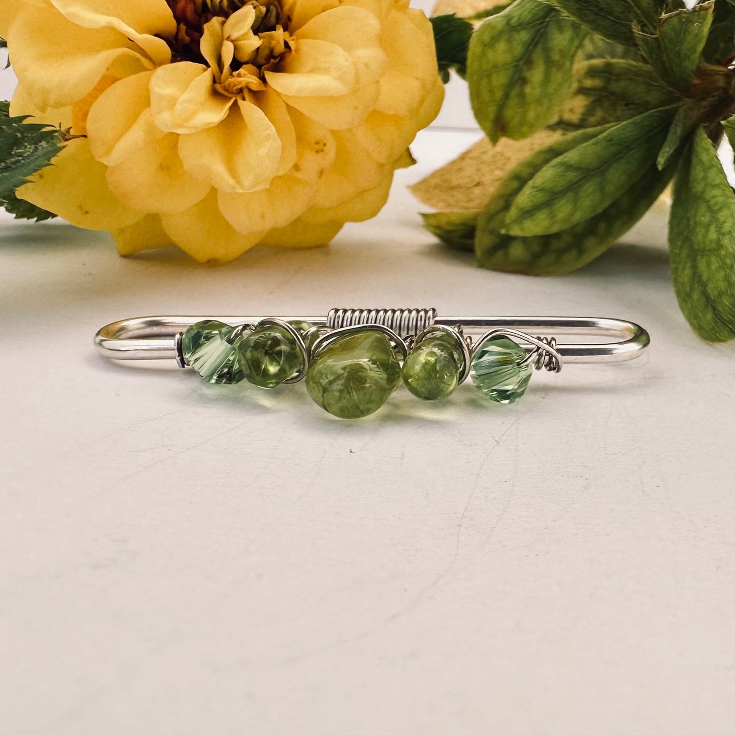Healing Crystal Peridot Pierced Industrial Ear Bar