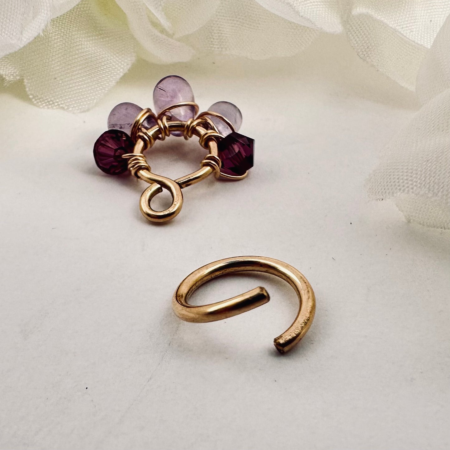 Healing Crystal Dangle Cluster Yellow Gold Fill Belly Ring