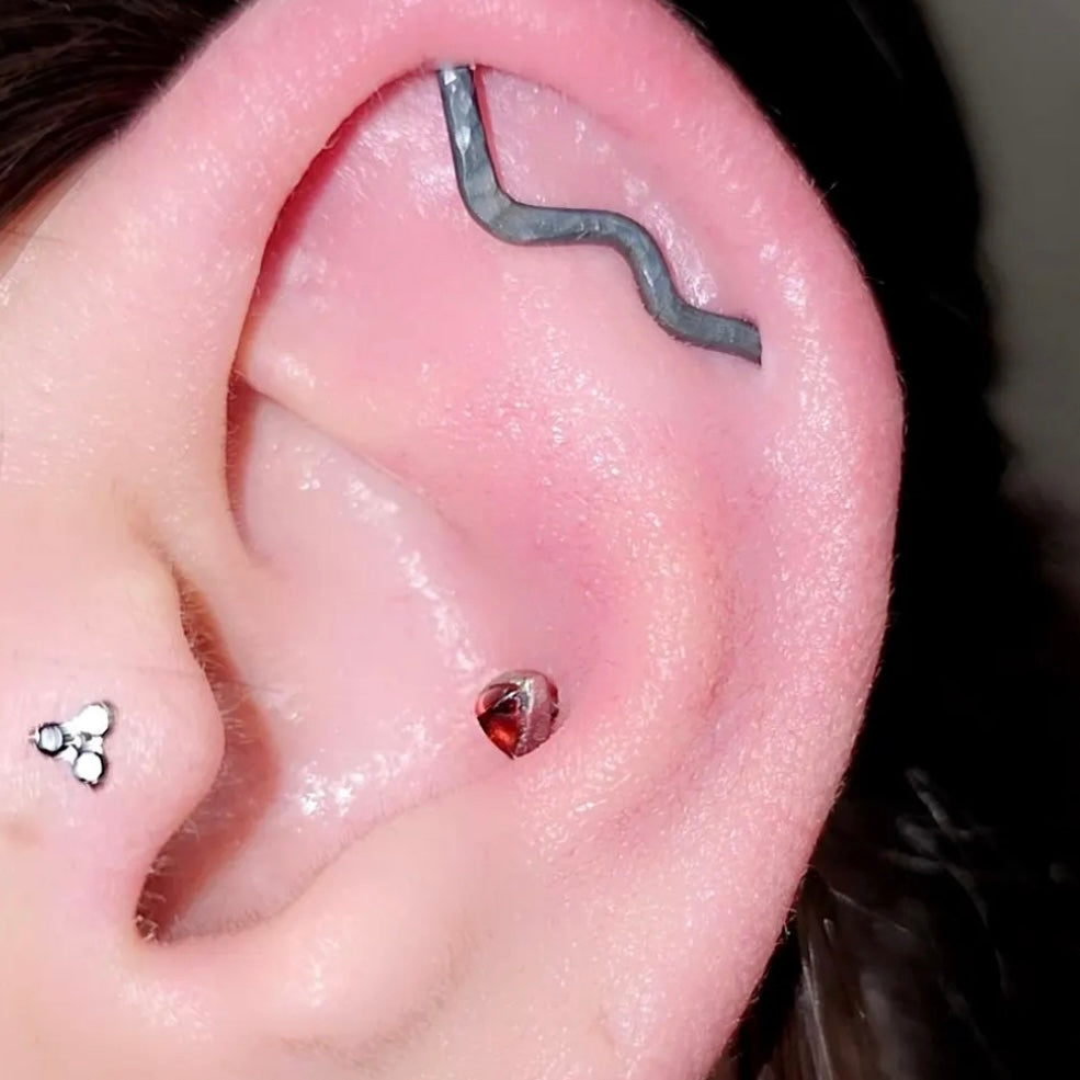 Mountain Textured Pierced Industrial Ear Bar - 14ga