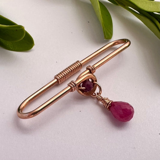 Grecian Ruby Gemstone Dangle Pierced Industrial Ear Bar