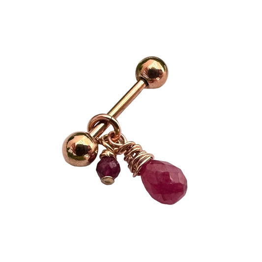 Grecian Ruby Briolette Side Dangle Nipple Ring Barbell