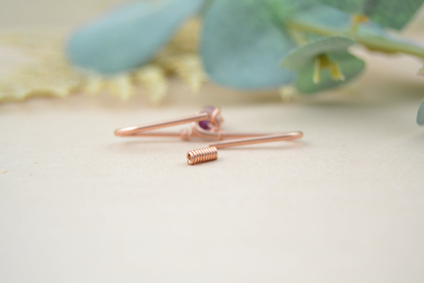 20ga Grecian Gemstone Teardrop 14k Rose Gold Pierced Industrial Ear Bar