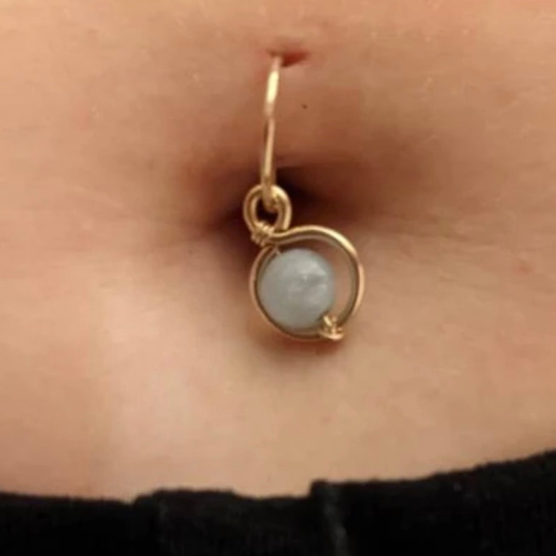 Gemstone Removable Hoop Dangle Belly Ring - Yellow Gold Fill 16ga