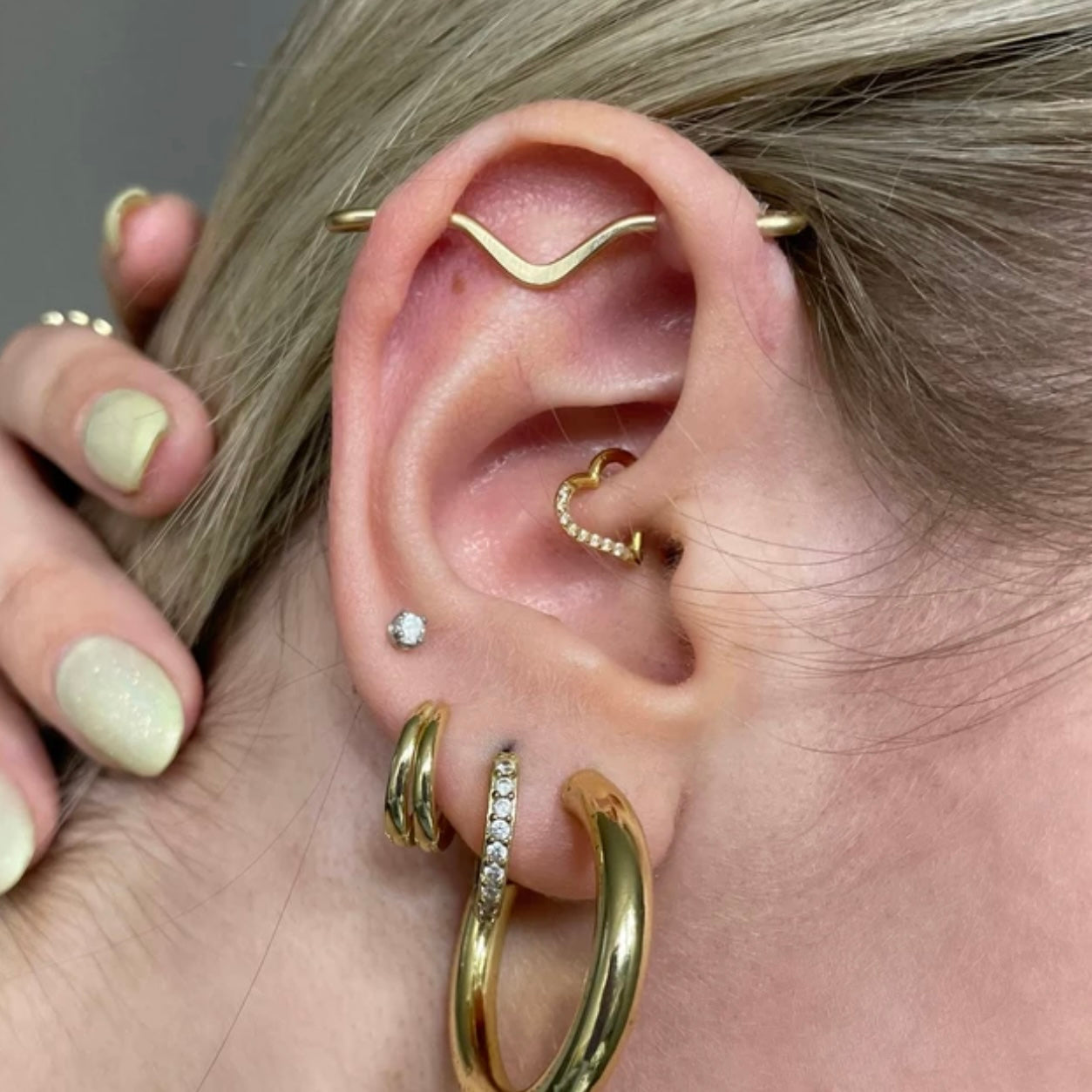 V Smooth Pierced Industrial Ear Bar - 16ga
