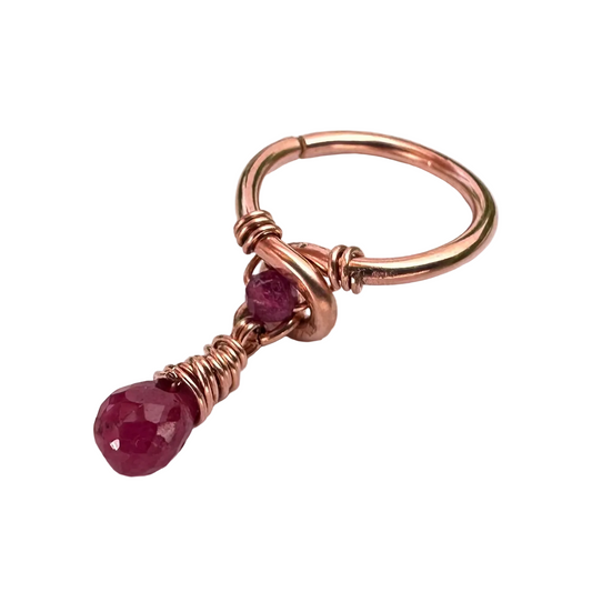 Grecian Briolette Side Dangle Cartilage Hoop - 14ga 16ga Rose Gold Fill