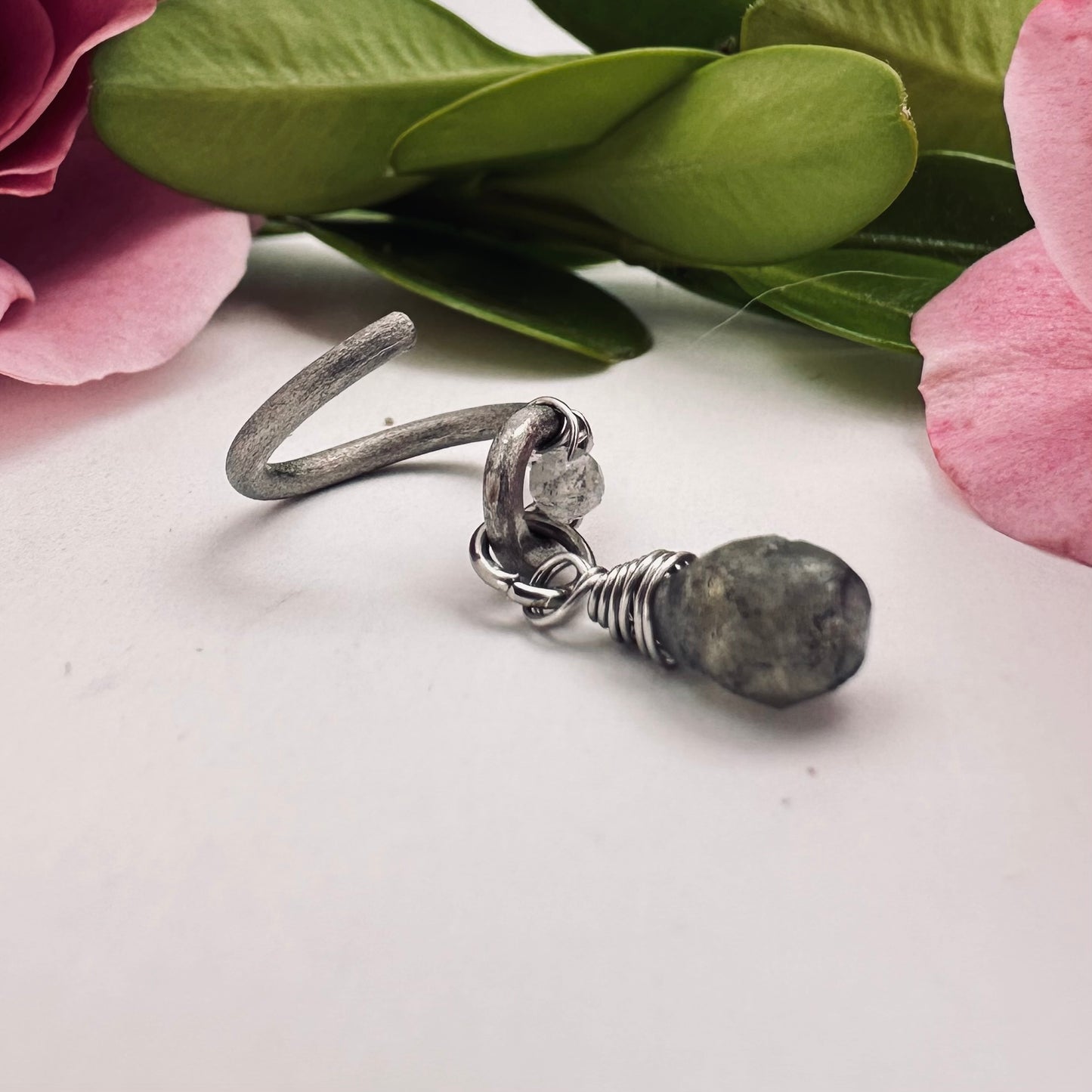 Grecian Labradorite Briolette Front Dangle Cartilage Hoop