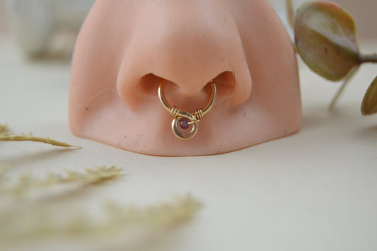 Grecian Loop Gemstone Septum Ring - Yellow Gold Fill