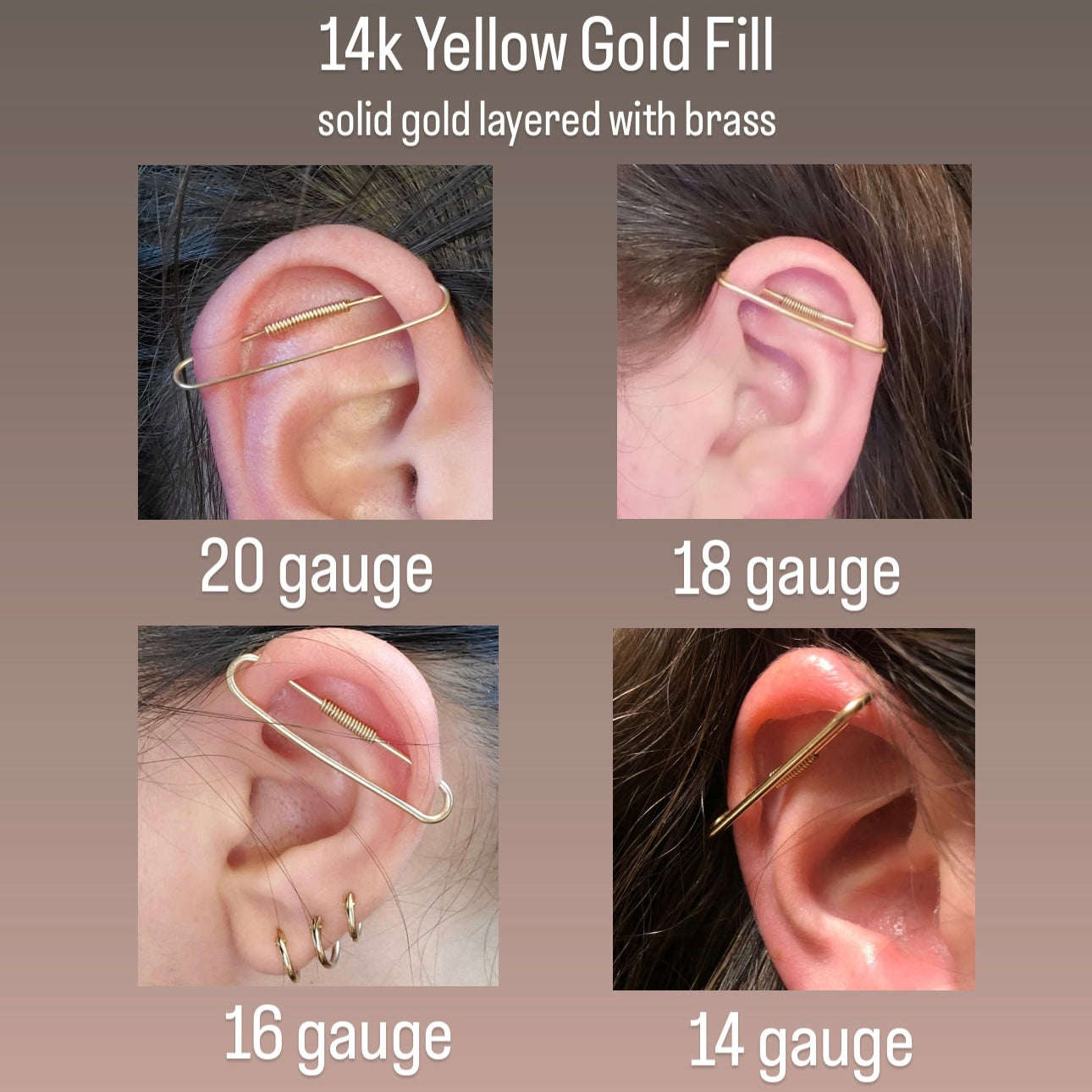 Simple Pierced Industrial Ear Bar Yellow Gold Fill