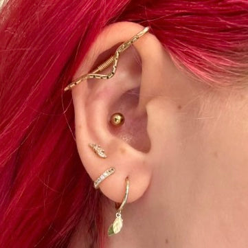 V Hatched Pierced Industrial Ear Bar