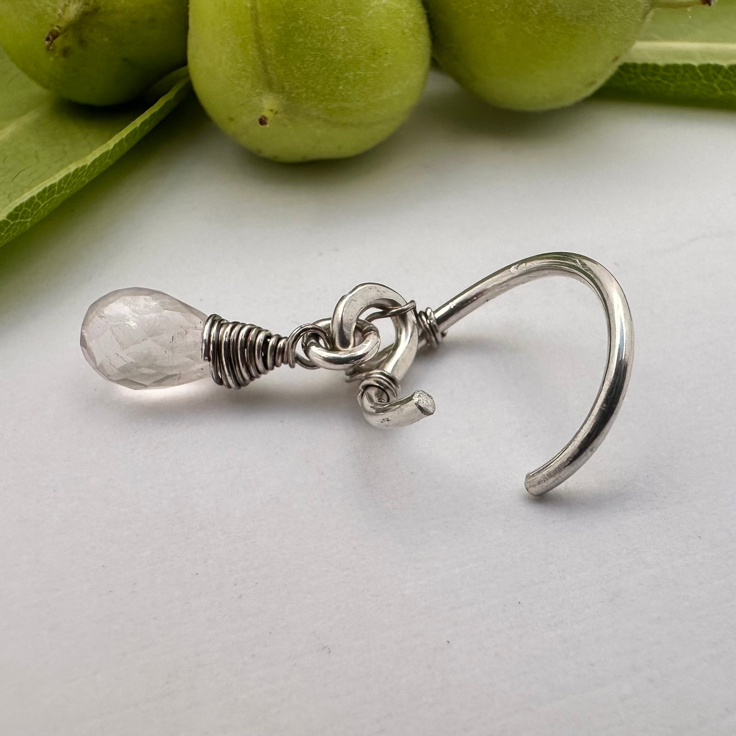 Grecian Briolette Side Dangle Cartilage Hoop - 14ga 16ga Sterling Silver