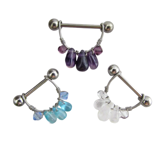 Healing Crystal Gemstone Cluster Titanium Nipple Ring - 1pc