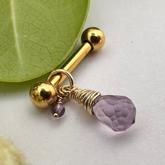 Grecian Amethyst Briolette Side Dangle Nipple Ring Barbell