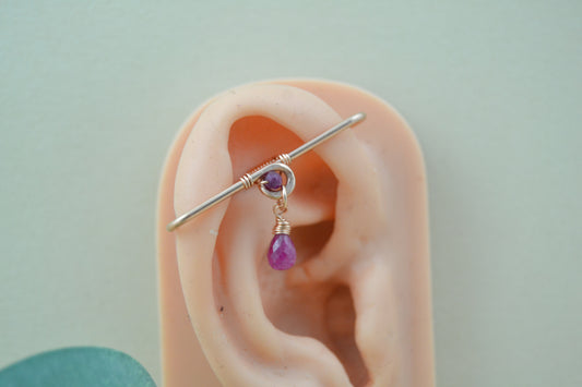 20ga Grecian Gemstone Teardrop 14k Rose Gold Pierced Industrial Ear Bar