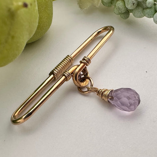Grecian Amethyst Gemstone Dangle Pierced Industrial Ear Bar