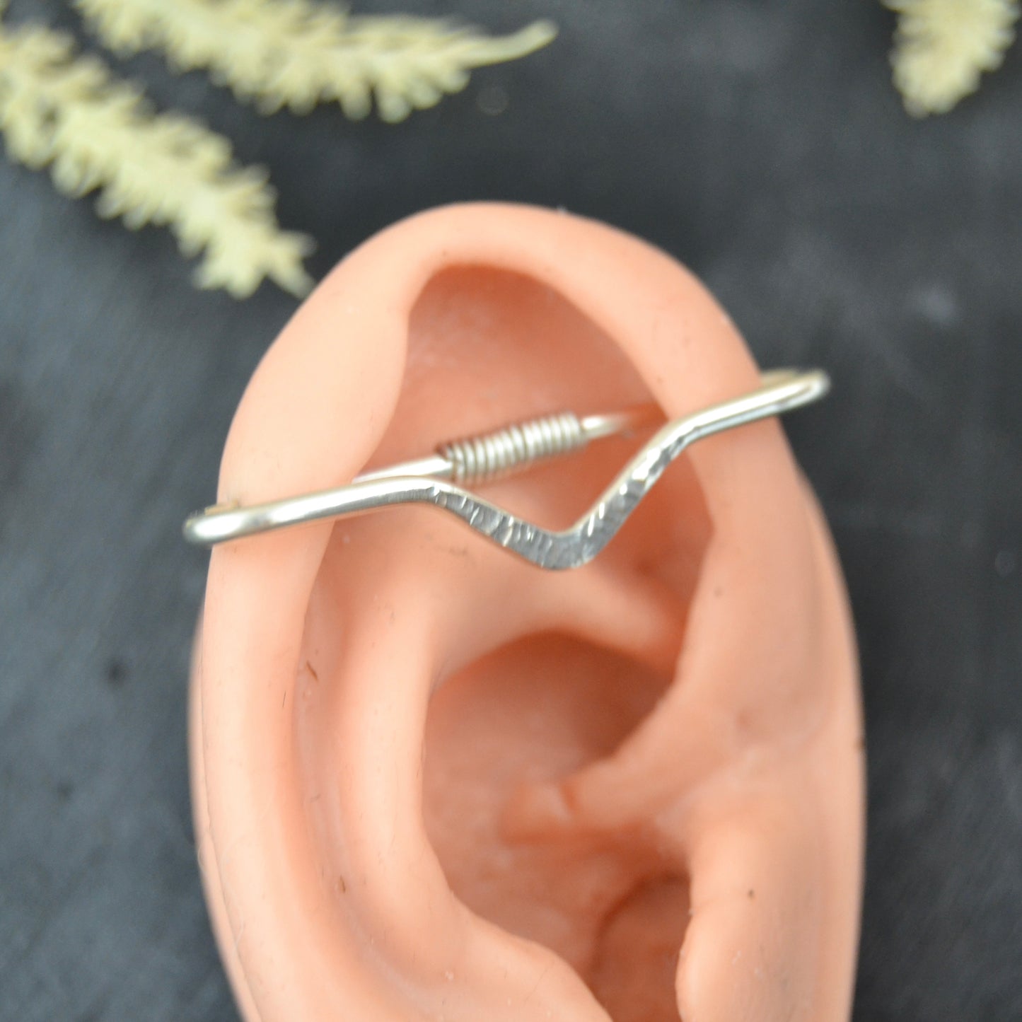 V Textured Pierced Industrial Ear Bar - 16ga