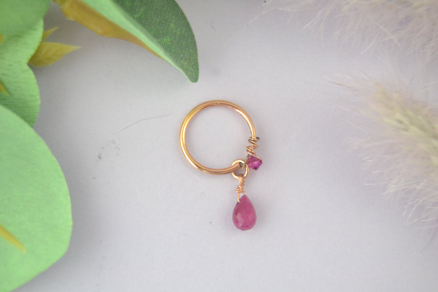 Greecian Hellene Ruby Dangle Rose Gold Fill Belly Ring