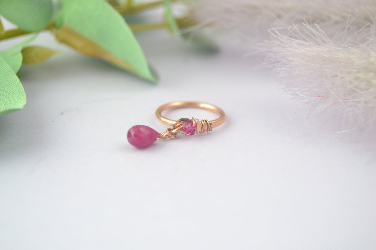 Greecian Hellene Ruby Dangle Rose Gold Fill Conch Earring