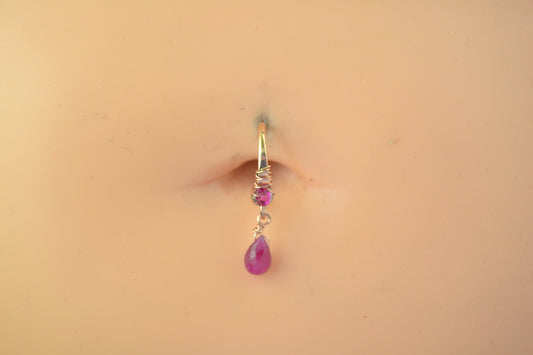 Greecian Hellene Ruby Dangle Rose Gold Fill Belly Ring