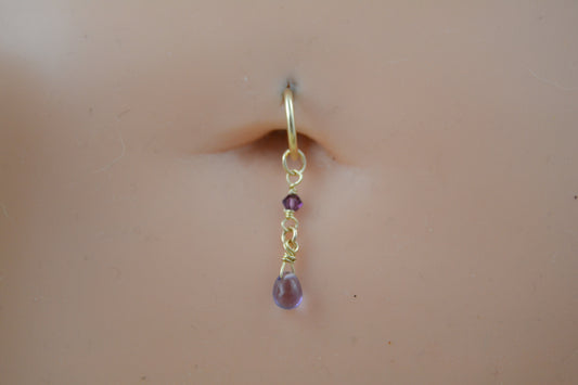 Grecian Amethyst Long Dangle Yellow Gold Fill Belly Ring