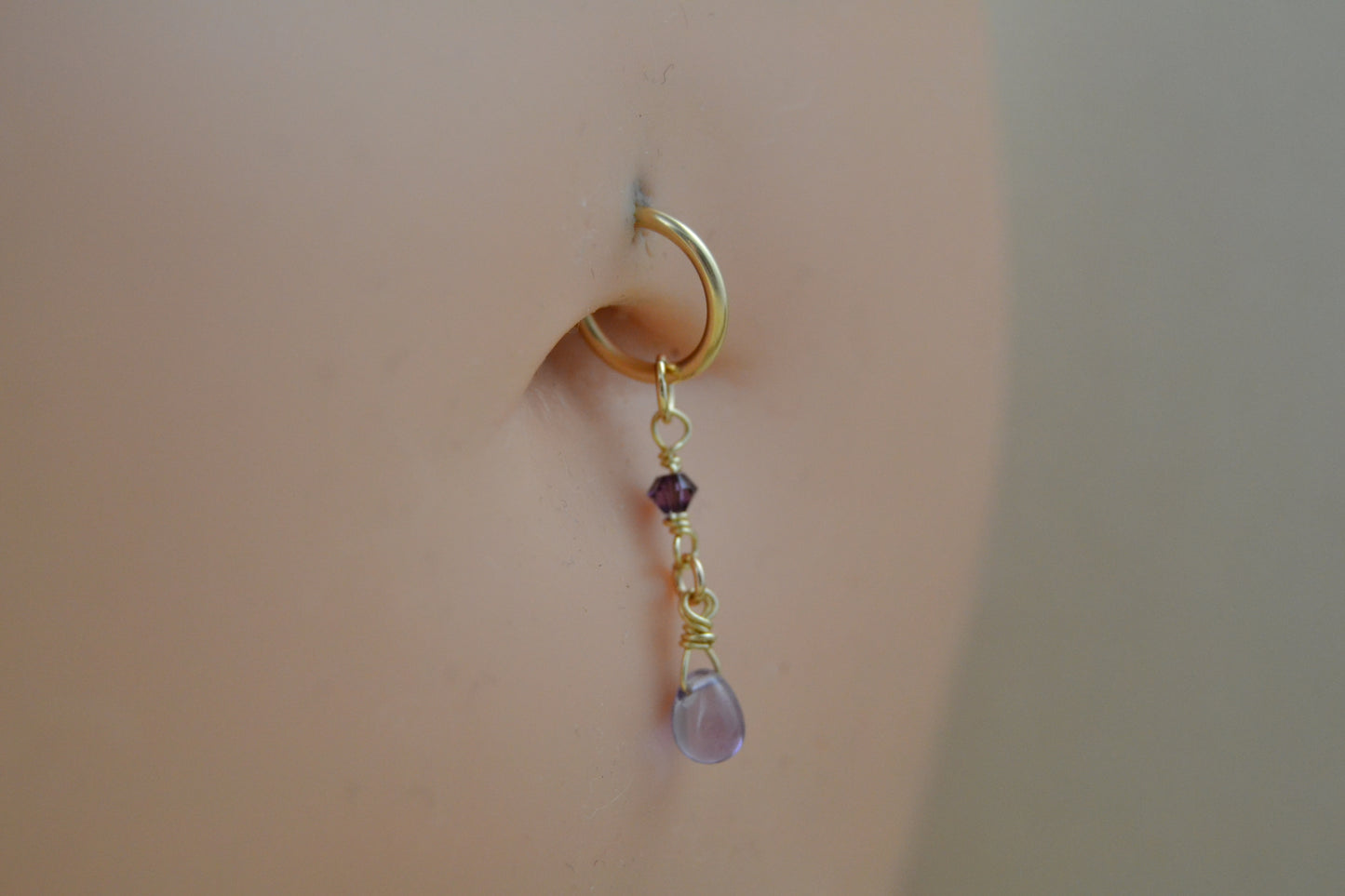 Grecian Amethyst Long Dangle Yellow Gold Fill Belly Ring