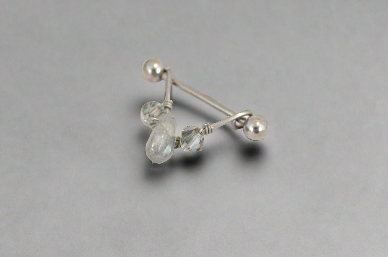 Healing Crystal V 316L Stainless Steel Nipple Ring - 1pc