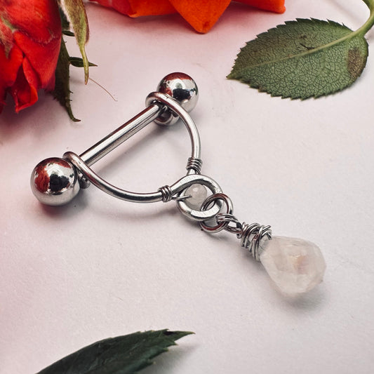 Grecian Briolette Dangle Nipple Ring Barbell - 316L Stainless Steel