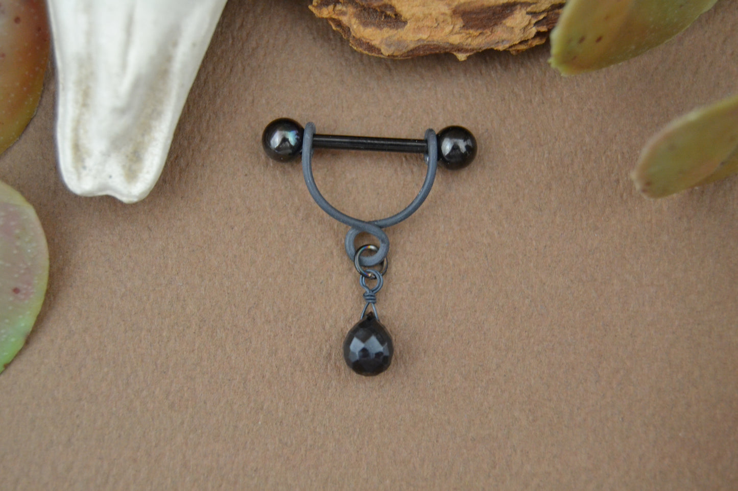 Teardrop Dangle Gemstone Black Anodized Nipple Ring - 16ga 1pc