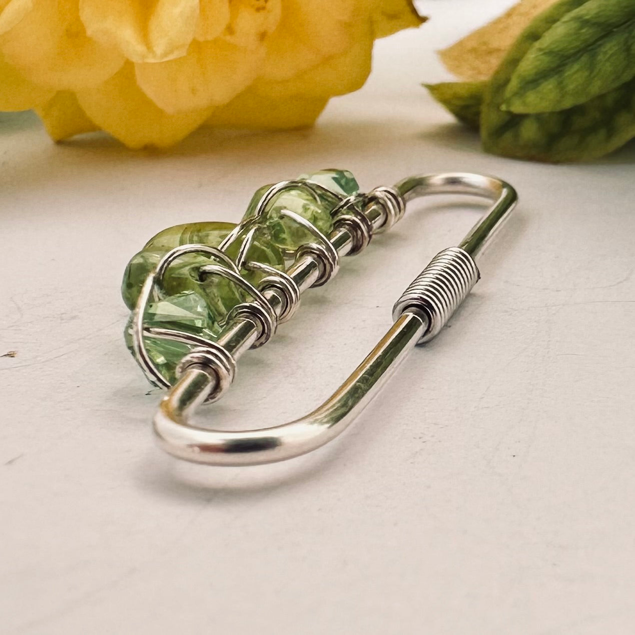 Healing Crystal Peridot Pierced Industrial Ear Bar